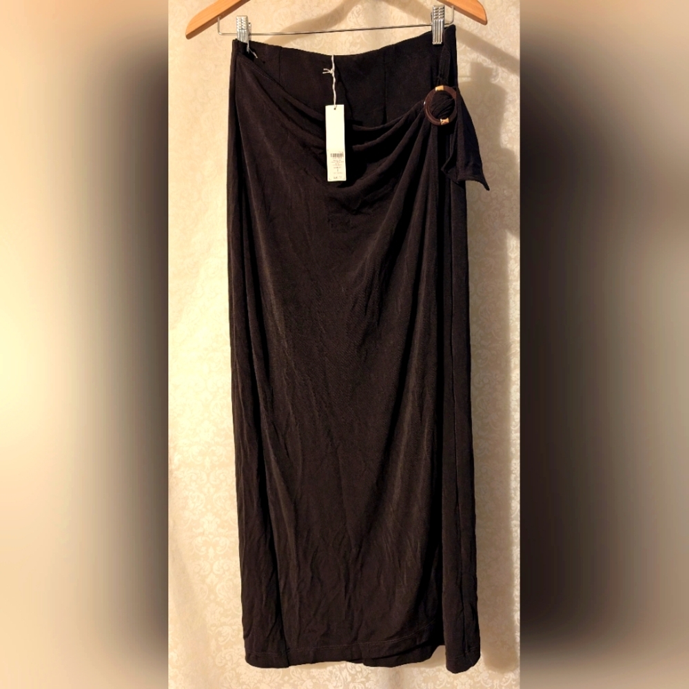 Chicos Sz.1 Travellers Faux Wrap Skirt Cocoa Bean‎ Brown